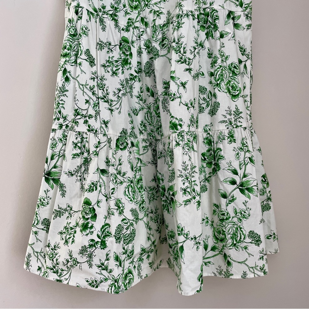Gal Meets Glam Lisa Green White Toile Floral Tiered Mini Dress 4 - Picture 12 of 16